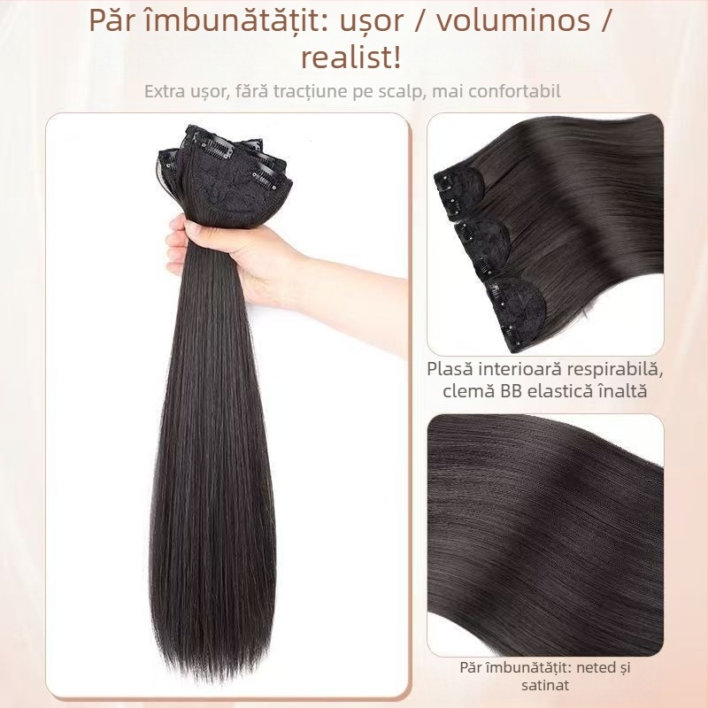 Perucă din trei părți pentru femei cu păr lung drept, stil natural, volum din mătase autohtonă, fără urme vizibile de conectare