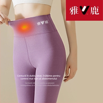 Pantaloni termici pentru femei cu talie înaltă, țesătură cationică, căptușeală velur, 90–95% poliester, grosime 201–250 g/m2