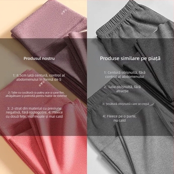 Pantaloni termici pentru femei cu talie înaltă, țesătură cationică, căptușeală velur, 90–95% poliester, grosime 201–250 g/m2