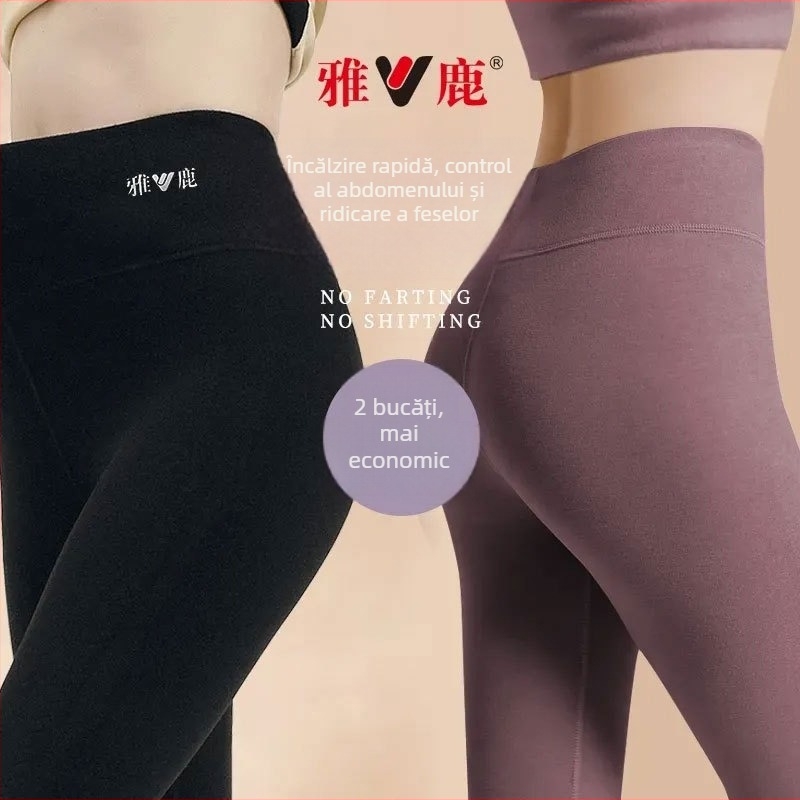 Pantaloni termici pentru femei cu talie înaltă, țesătură cationică, căptușeală velur, 90–95% poliester, grosime 201–250 g/m2