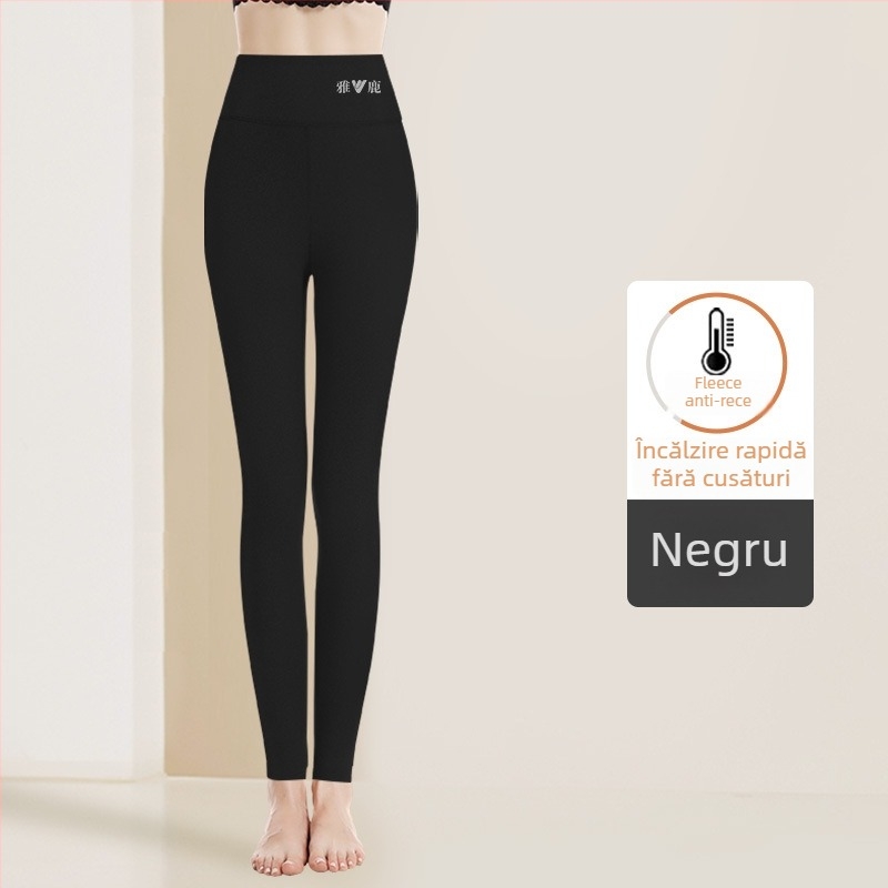 Pantaloni termici pentru femei cu talie înaltă, țesătură cationică, căptușeală velur, 90–95% poliester, grosime 201–250 g/m2