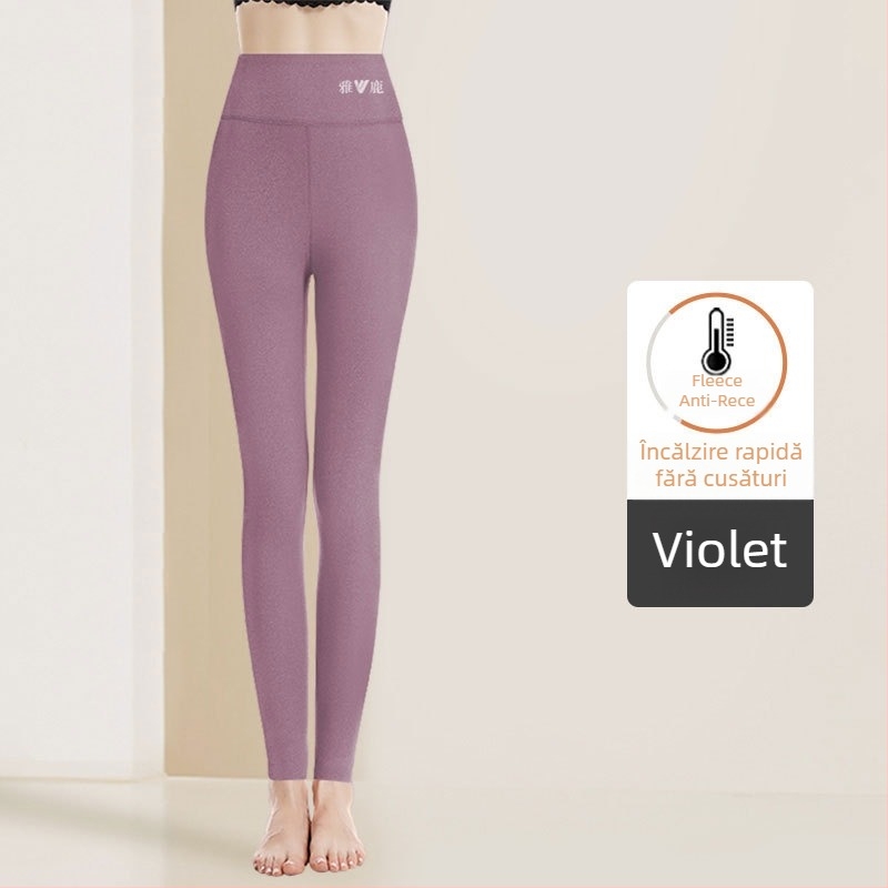 Pantaloni termici pentru femei cu talie înaltă, țesătură cationică, căptușeală velur, 90–95% poliester, grosime 201–250 g/m2