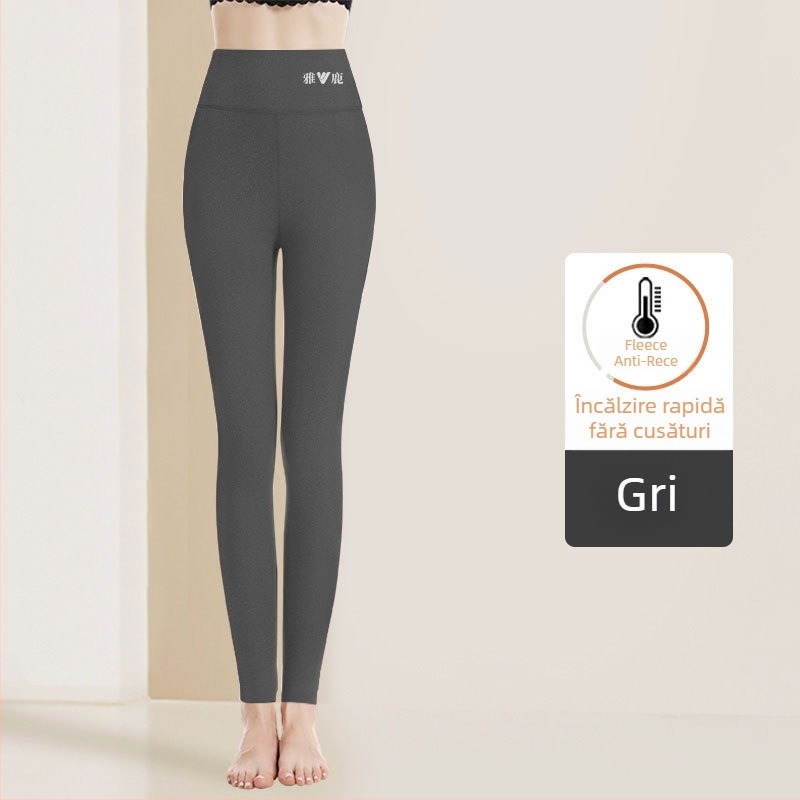 Pantaloni termici pentru femei cu talie înaltă, țesătură cationică, căptușeală velur, 90–95% poliester, grosime 201–250 g/m2