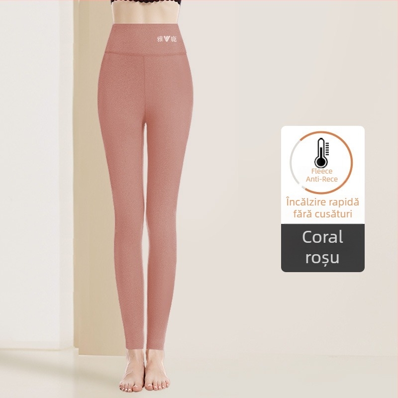 Pantaloni termici pentru femei cu talie înaltă, țesătură cationică, căptușeală velur, 90–95% poliester, grosime 201–250 g/m2