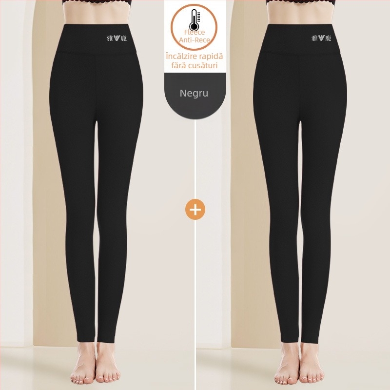 Pantaloni termici pentru femei cu talie înaltă, țesătură cationică, căptușeală velur, 90–95% poliester, grosime 201–250 g/m2