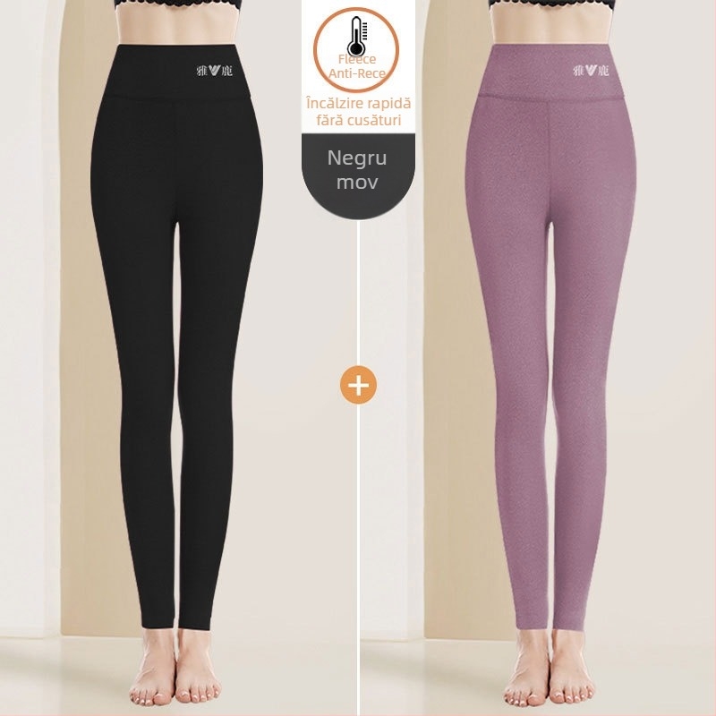 Pantaloni termici pentru femei cu talie înaltă, țesătură cationică, căptușeală velur, 90–95% poliester, grosime 201–250 g/m2