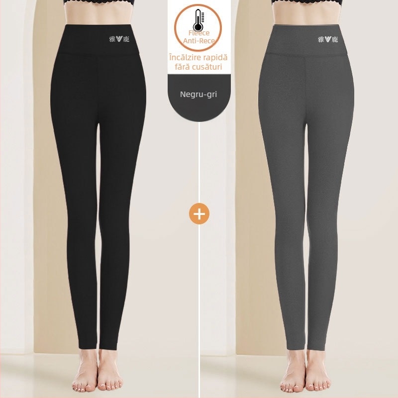 Pantaloni termici pentru femei cu talie înaltă, țesătură cationică, căptușeală velur, 90–95% poliester, grosime 201–250 g/m2