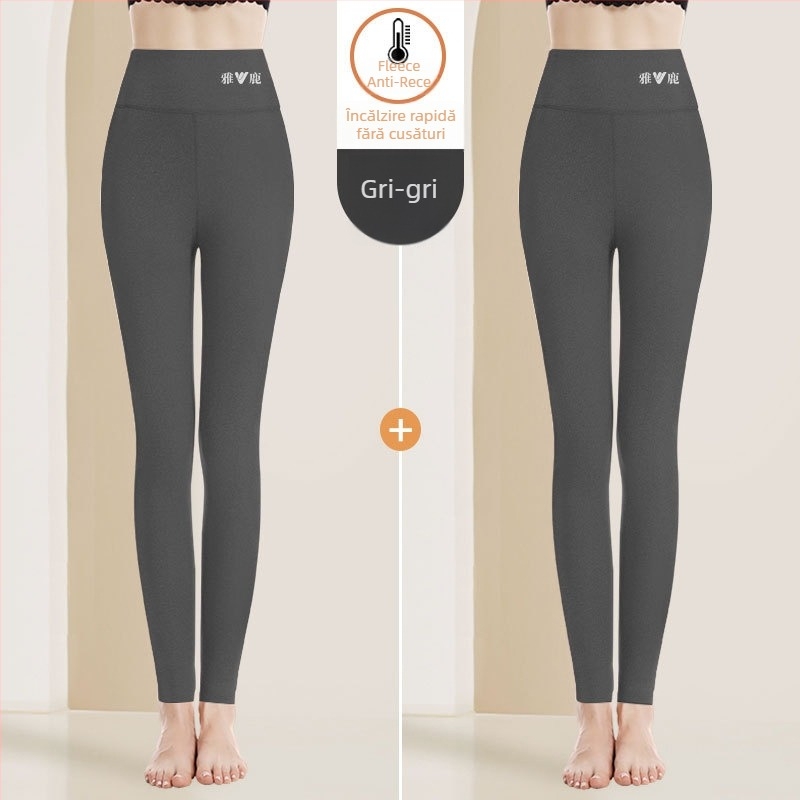 Pantaloni termici pentru femei cu talie înaltă, țesătură cationică, căptușeală velur, 90–95% poliester, grosime 201–250 g/m2