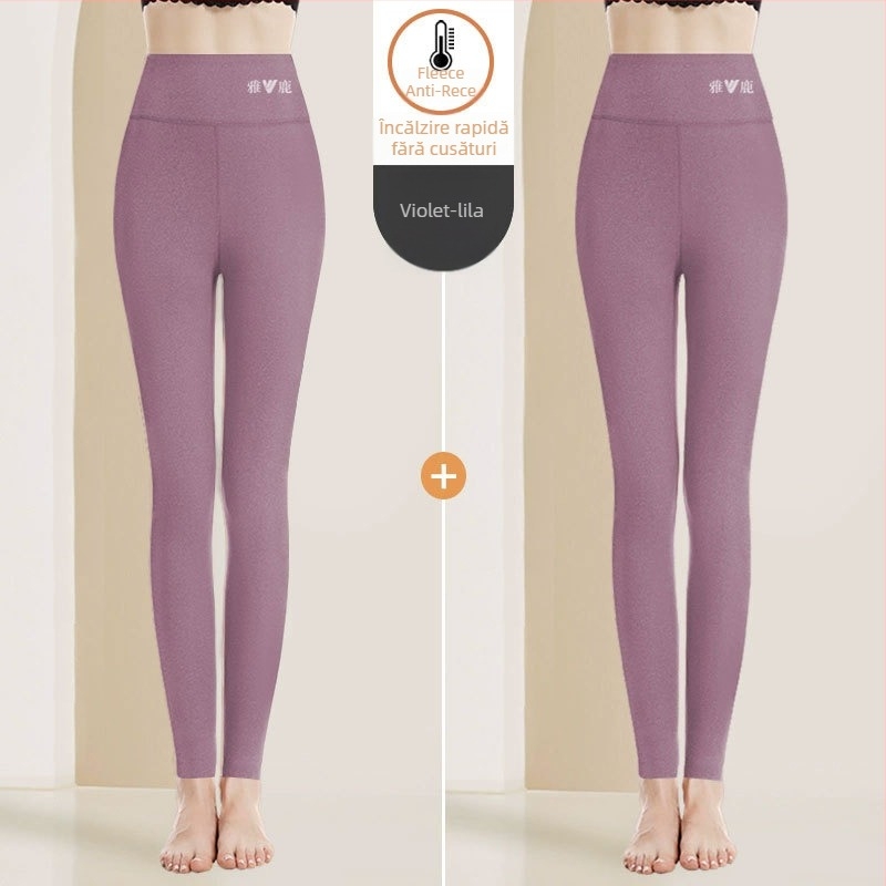 Pantaloni termici pentru femei cu talie înaltă, țesătură cationică, căptușeală velur, 90–95% poliester, grosime 201–250 g/m2