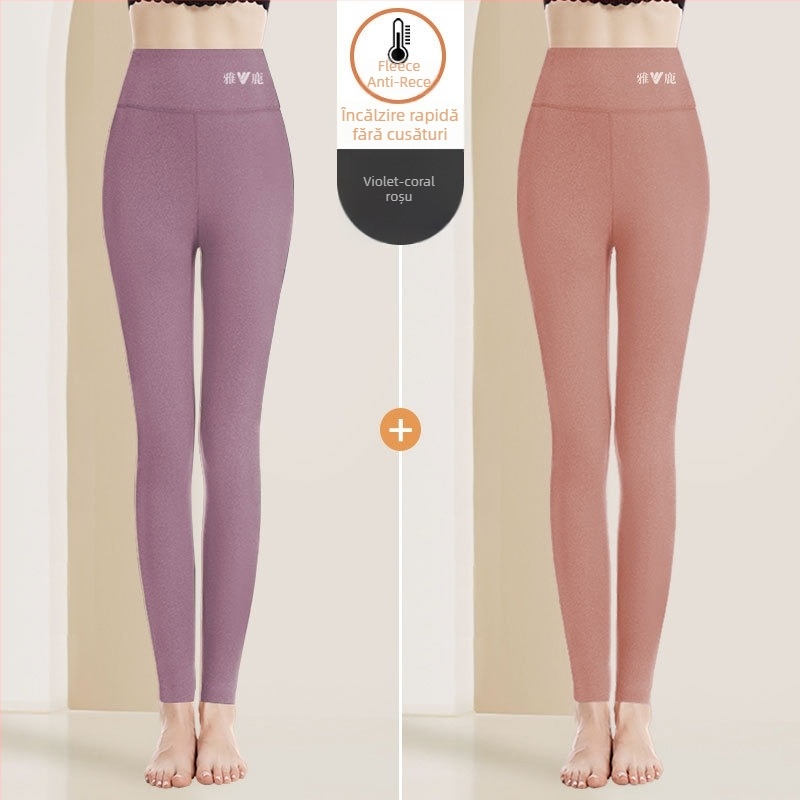 Pantaloni termici pentru femei cu talie înaltă, țesătură cationică, căptușeală velur, 90–95% poliester, grosime 201–250 g/m2