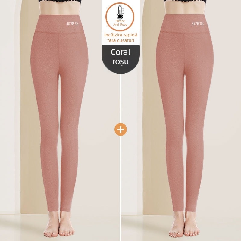 Pantaloni termici pentru femei cu talie înaltă, țesătură cationică, căptușeală velur, 90–95% poliester, grosime 201–250 g/m2