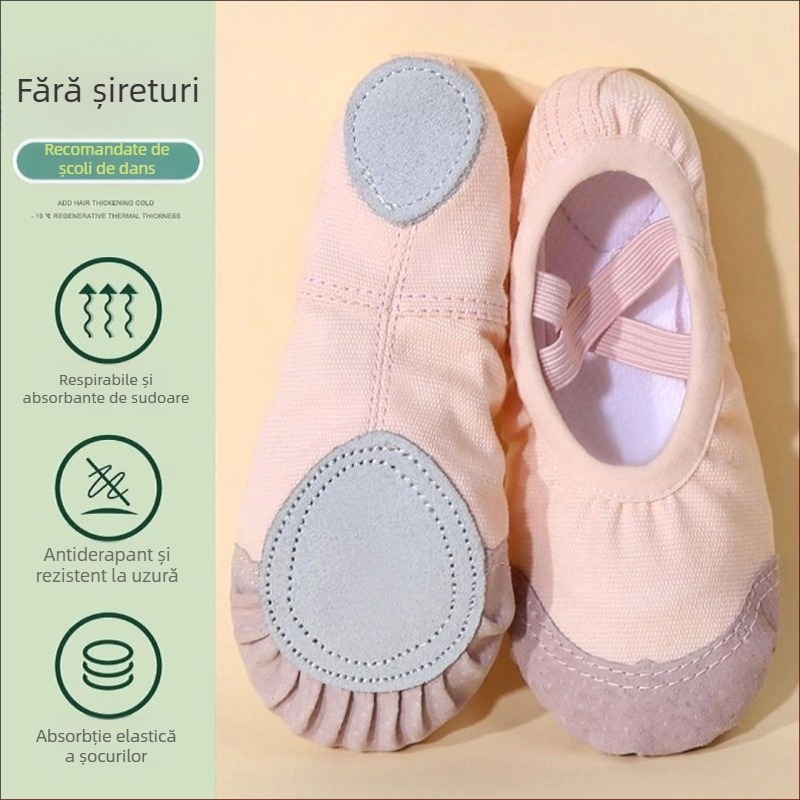 Mengwei Pantofi Latini de Dans pentru Fete - Stil Chinezesc, Operă de la Beijing, Talpă Moale, Partea Superioară din Bumbac, Pentru Vârsta 7–12 ani