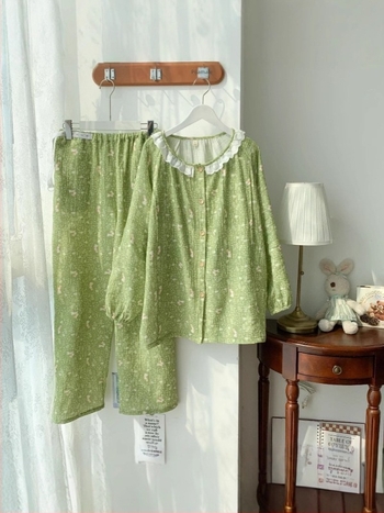 Set de pijamale pentru alăptare postnatal, mâneci lungi, bumbac 95%+, primăvara 2025, îmbrăcăminte de casă pentru recuperare, stil japonez/koreean