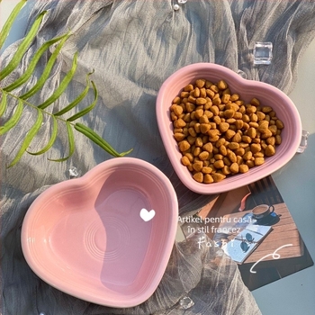 Bol ceramic pentru animale de companie, în formă de inimă, pentru pisici și câini mici