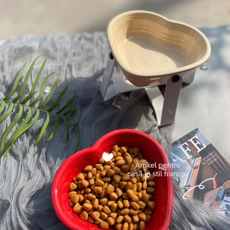 Bol ceramic pentru animale de companie, în formă de inimă, pentru pisici și câini mici