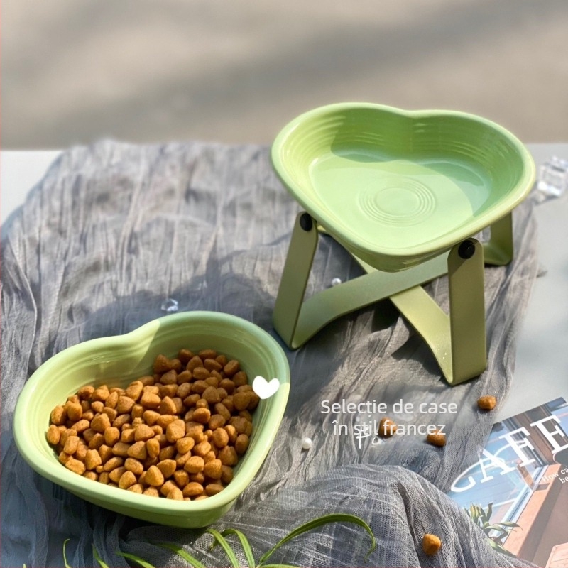 Bol ceramic pentru animale de companie, în formă de inimă, pentru pisici și câini mici