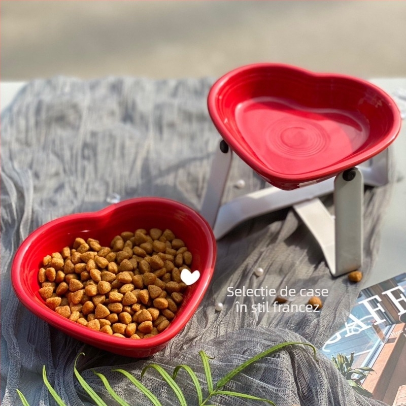 Bol ceramic pentru animale de companie, în formă de inimă, pentru pisici și câini mici