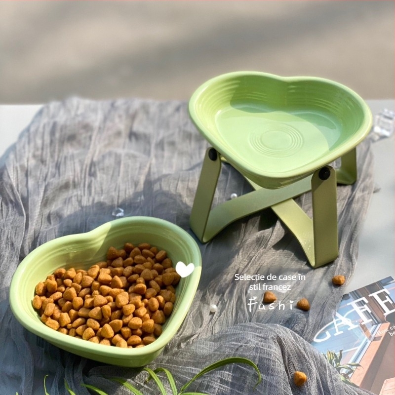 Bol ceramic pentru animale de companie, în formă de inimă, pentru pisici și câini mici