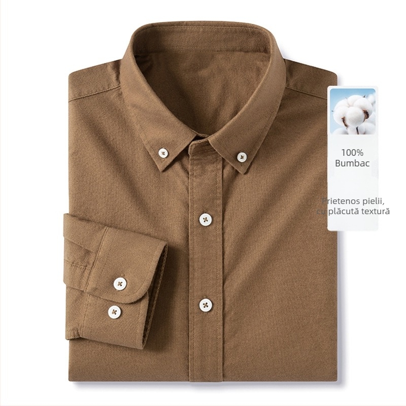 Cămașă din bumbac 100% cu finisaj brushed, guler rever, decor cu buzunar, culoare uni, respirabilă și evacuează umezeala.