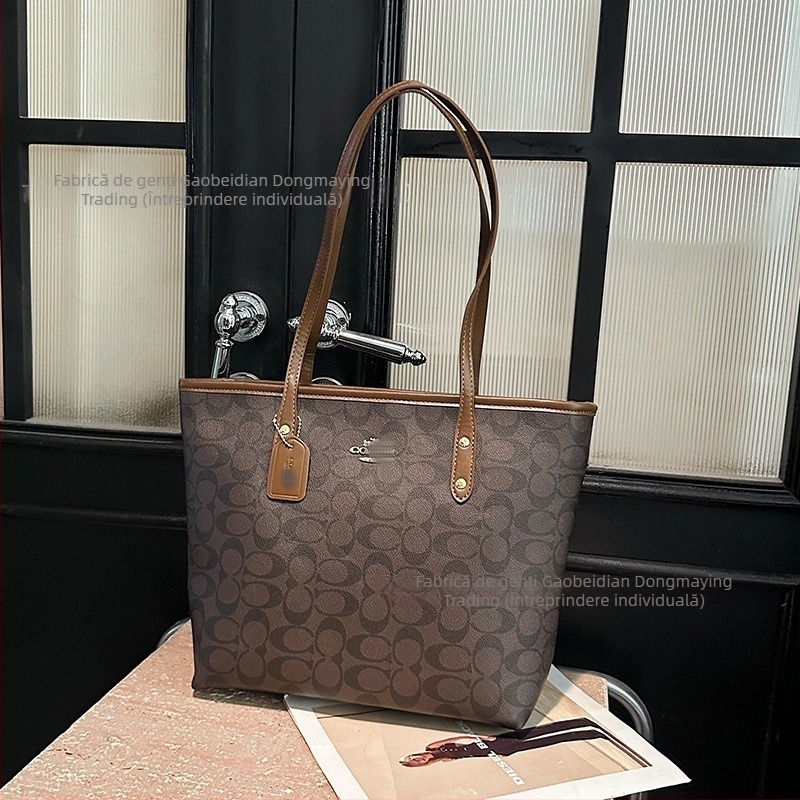 Geantă Tote pentru femei, material PU, căptușeală poliester, închidere cu fermoar, formă orizontală pătrată, buzunar intern cu fermoar