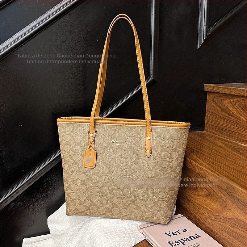 Geantă Tote pentru femei, material PU, căptușeală poliester, închidere cu fermoar, formă orizontală pătrată, buzunar intern cu fermoar