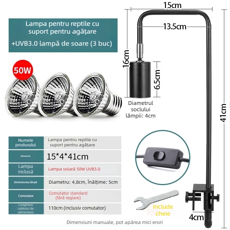 Lampă de basking pentru reptile, corp din aliaj de aluminiu, 25W, iluminare de completare, Climbing General