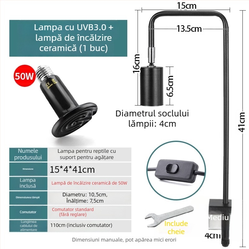 Lampă de basking pentru reptile, corp din aliaj de aluminiu, 25W, iluminare de completare, Climbing General