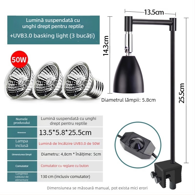 Lampă de basking pentru reptile, corp din aliaj de aluminiu, 25W, iluminare de completare, Climbing General