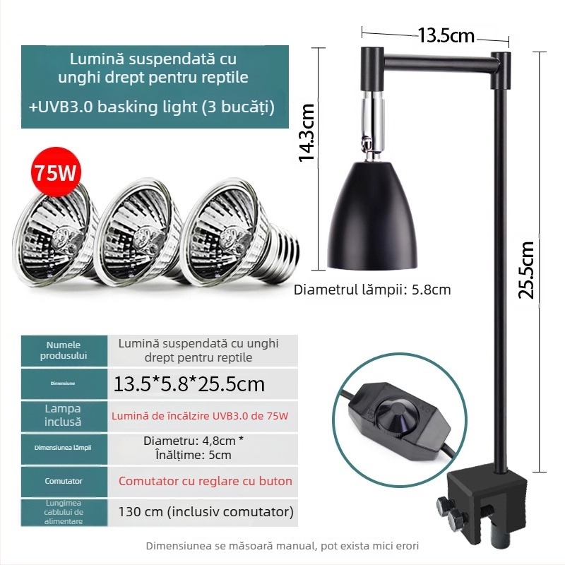 Lampă de basking pentru reptile, corp din aliaj de aluminiu, 25W, iluminare de completare, Climbing General