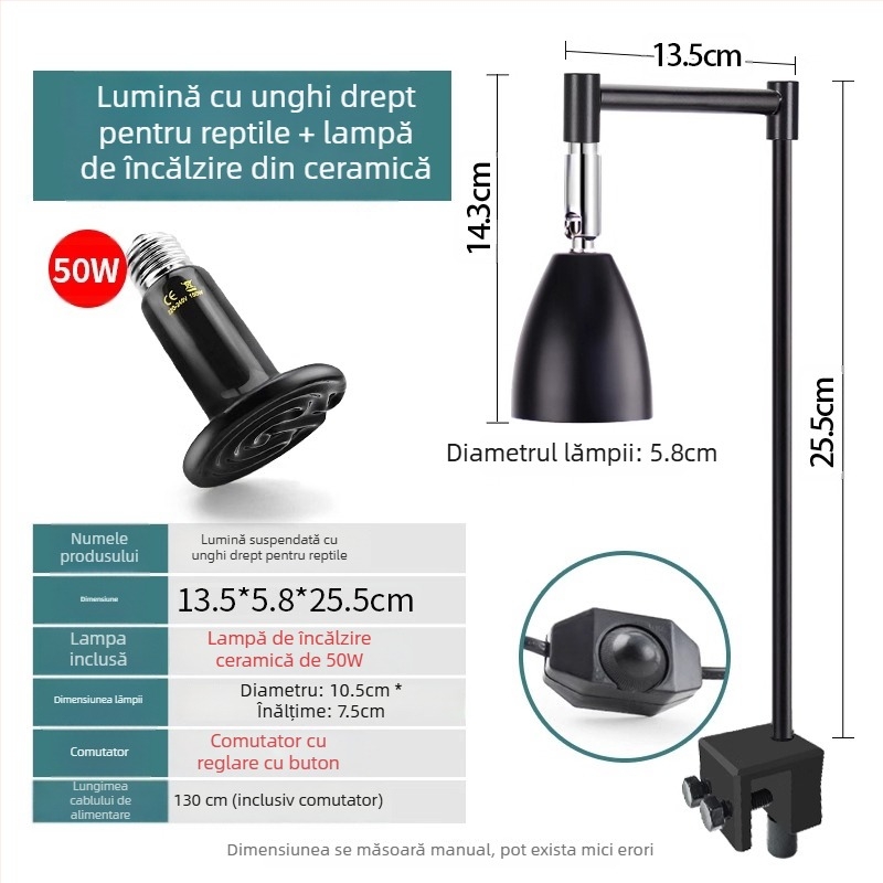 Lampă de basking pentru reptile, corp din aliaj de aluminiu, 25W, iluminare de completare, Climbing General