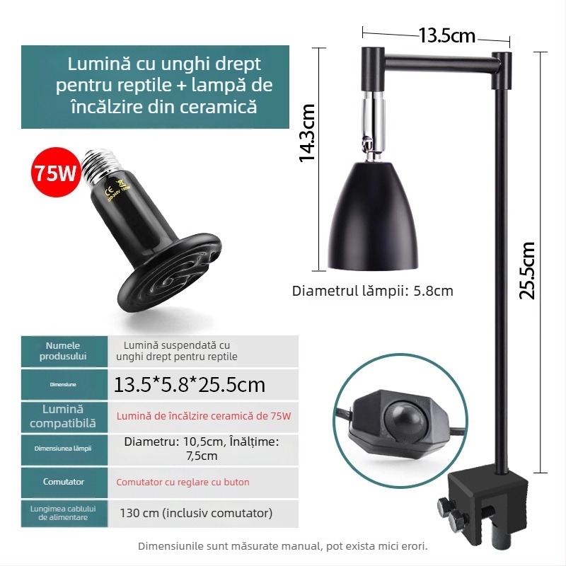 Lampă de basking pentru reptile, corp din aliaj de aluminiu, 25W, iluminare de completare, Climbing General