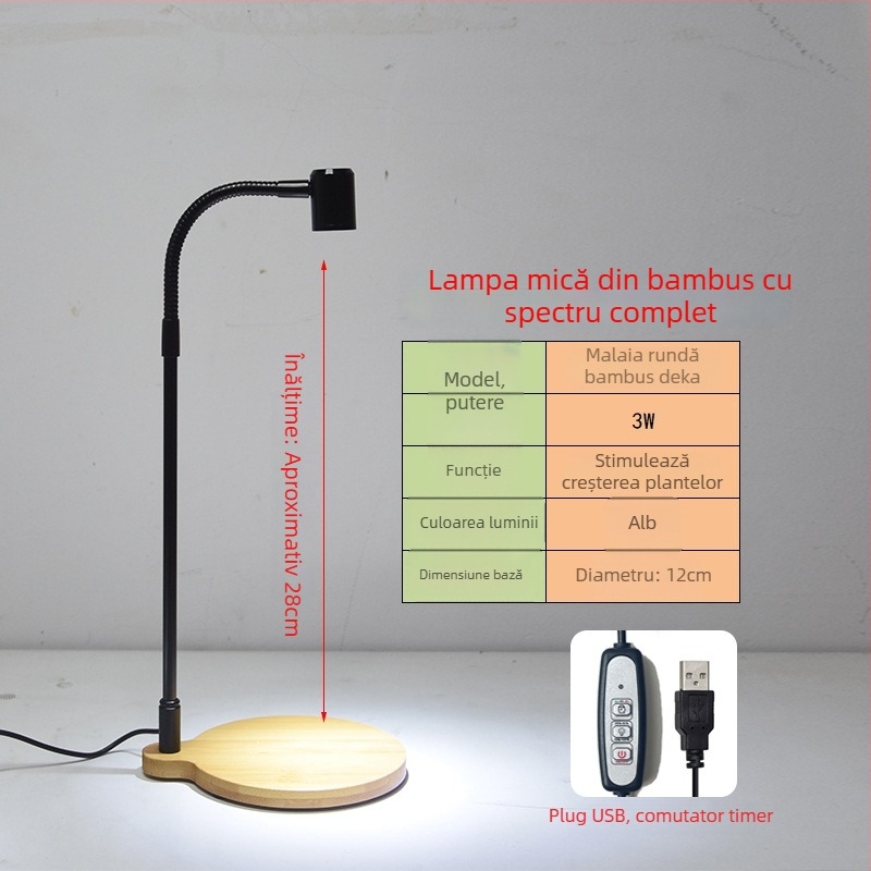 Lampă LED de creștere a plantelor pentru suculente și plante în ghivece – spectru complet, 3W, 0,5 kg