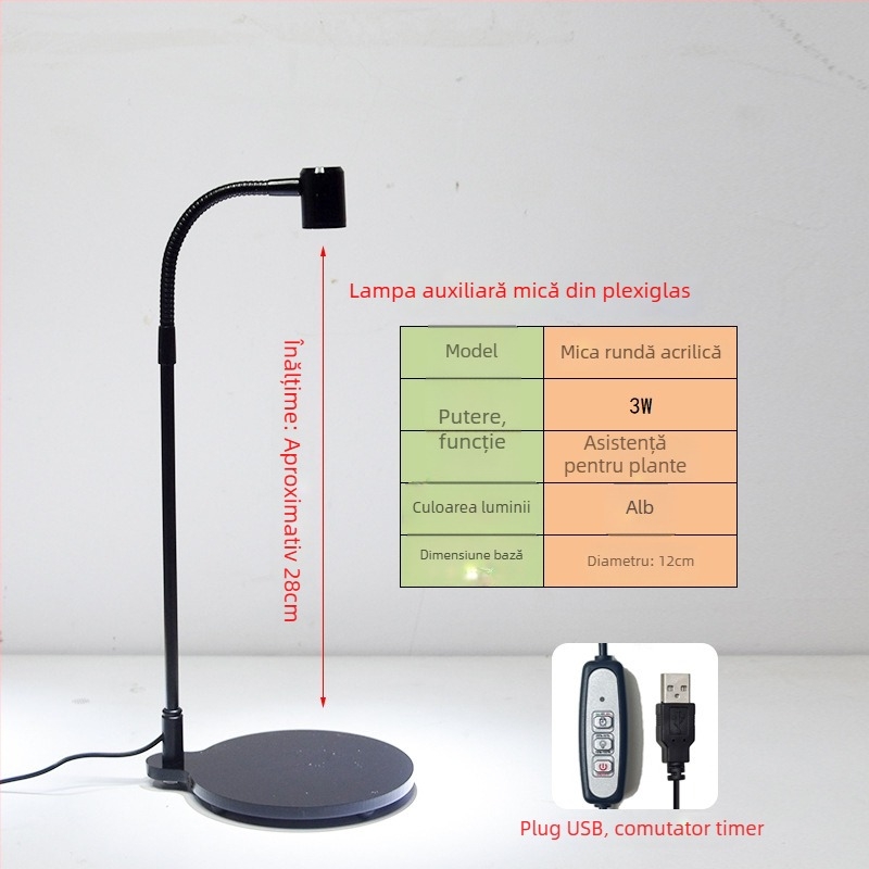 Lampă LED de creștere a plantelor pentru suculente și plante în ghivece – spectru complet, 3W, 0,5 kg