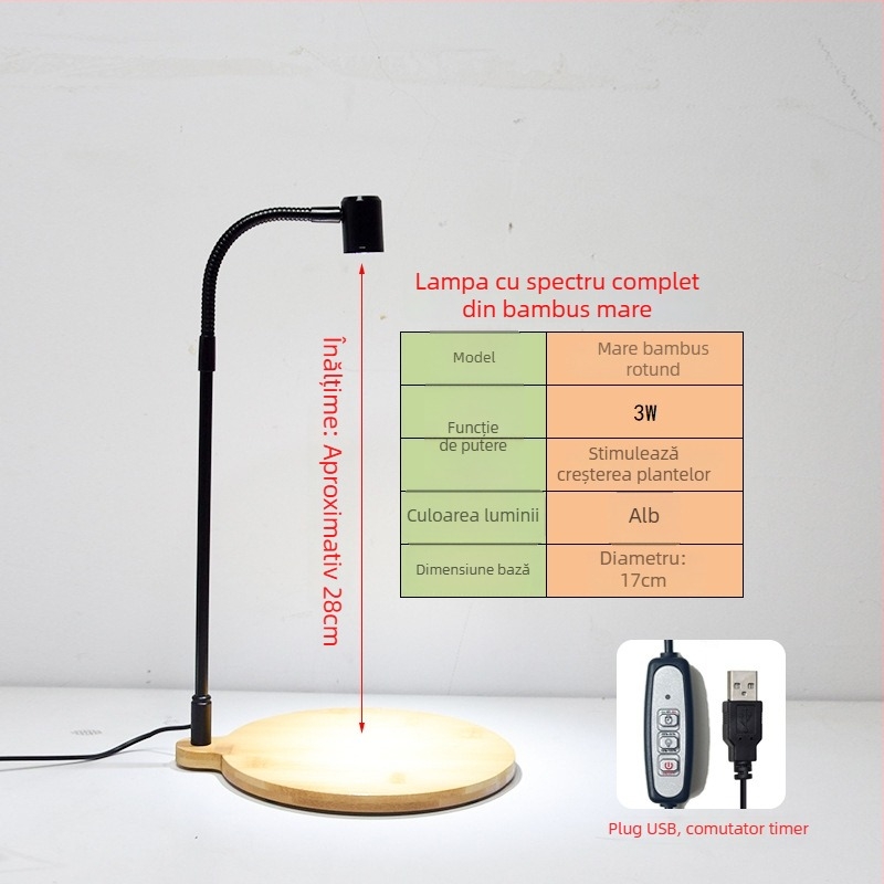 Lampă LED de creștere a plantelor pentru suculente și plante în ghivece – spectru complet, 3W, 0,5 kg