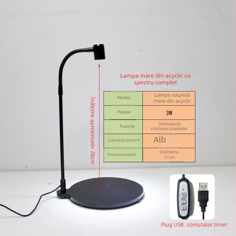 Lampă LED de creștere a plantelor pentru suculente și plante în ghivece – spectru complet, 3W, 0,5 kg