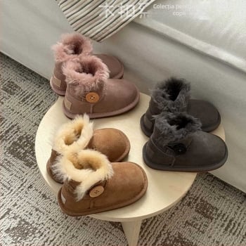 Pantofi de mers pentru bebeluși, unisex, cizme de iarnă pentru copii, cu partea superioară din blană și talpă groasă din cauciuc-EVA