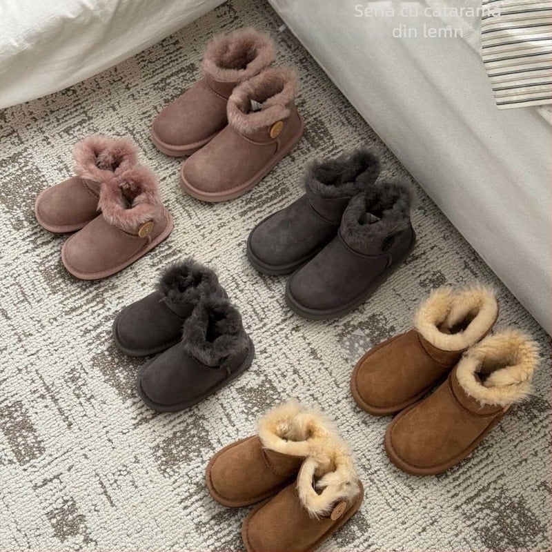 Pantofi de mers pentru bebeluși, unisex, cizme de iarnă pentru copii, cu partea superioară din blană și talpă groasă din cauciuc-EVA