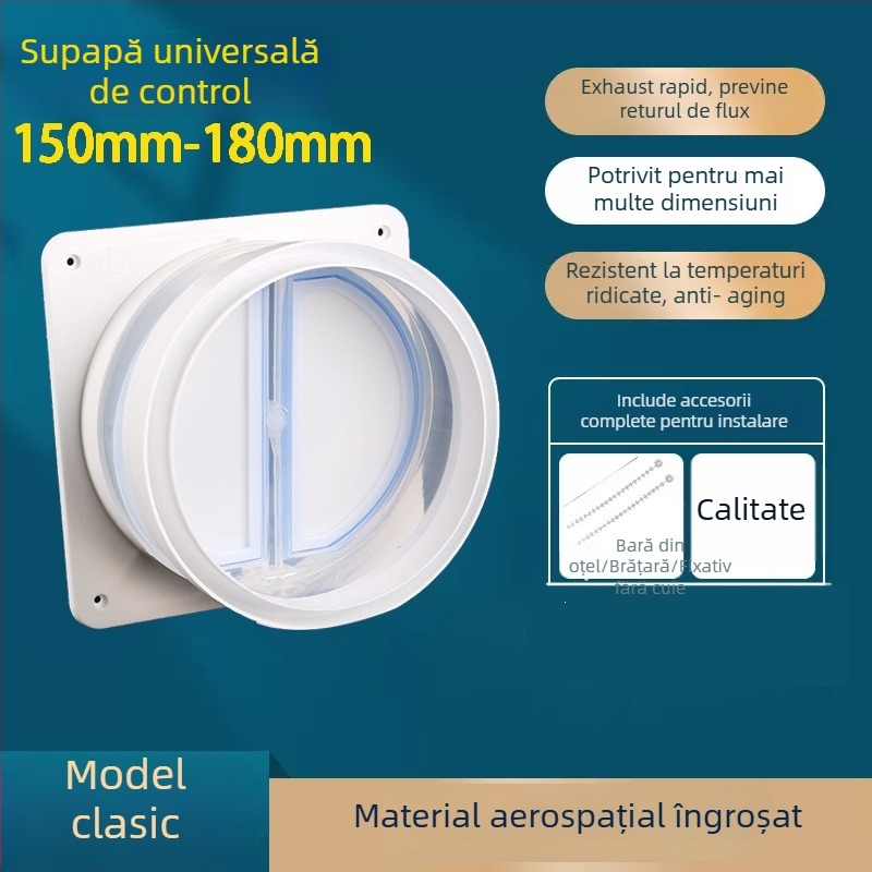 Supapă de sens invers pentru bucătărie, universală, cu corp din sticlă, pentru canalul de fum prin perete – accesorii hotă