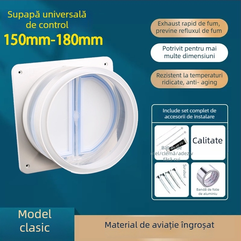 Supapă de sens invers pentru bucătărie, universală, cu corp din sticlă, pentru canalul de fum prin perete – accesorii hotă