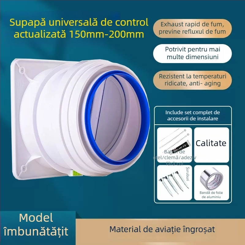 Supapă de sens invers pentru bucătărie, universală, cu corp din sticlă, pentru canalul de fum prin perete – accesorii hotă