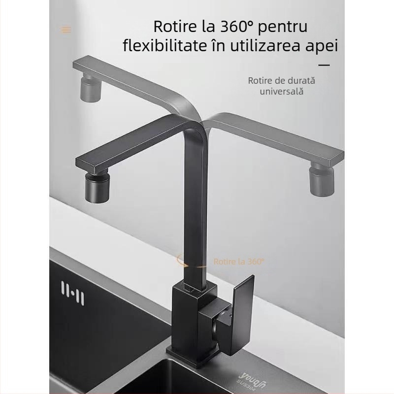 Robinet de bucătărie din oțel inoxidabil, modelul 10090, amestecător, montaj tip șa, cartuș ceramic