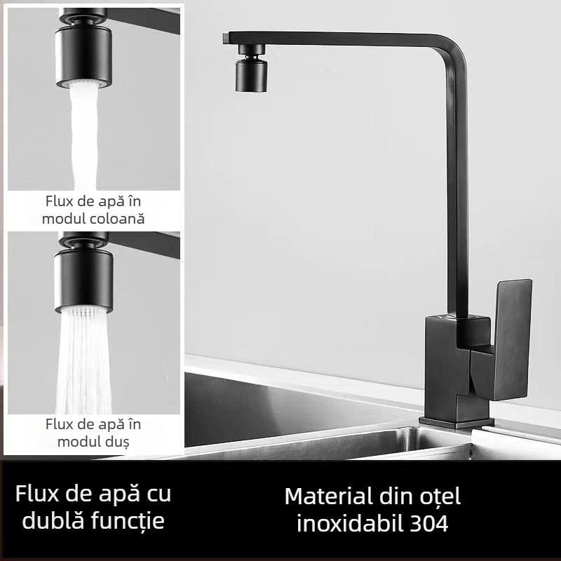 Robinet de bucătărie din oțel inoxidabil, modelul 10090, amestecător, montaj tip șa, cartuș ceramic