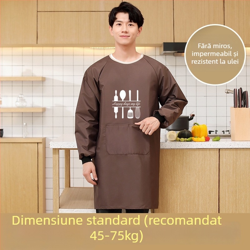 Șorț cu mâneci lungi pentru bărbați, PVC, impermeabil și rezistent la ulei, model geometric abstract, stil japonez