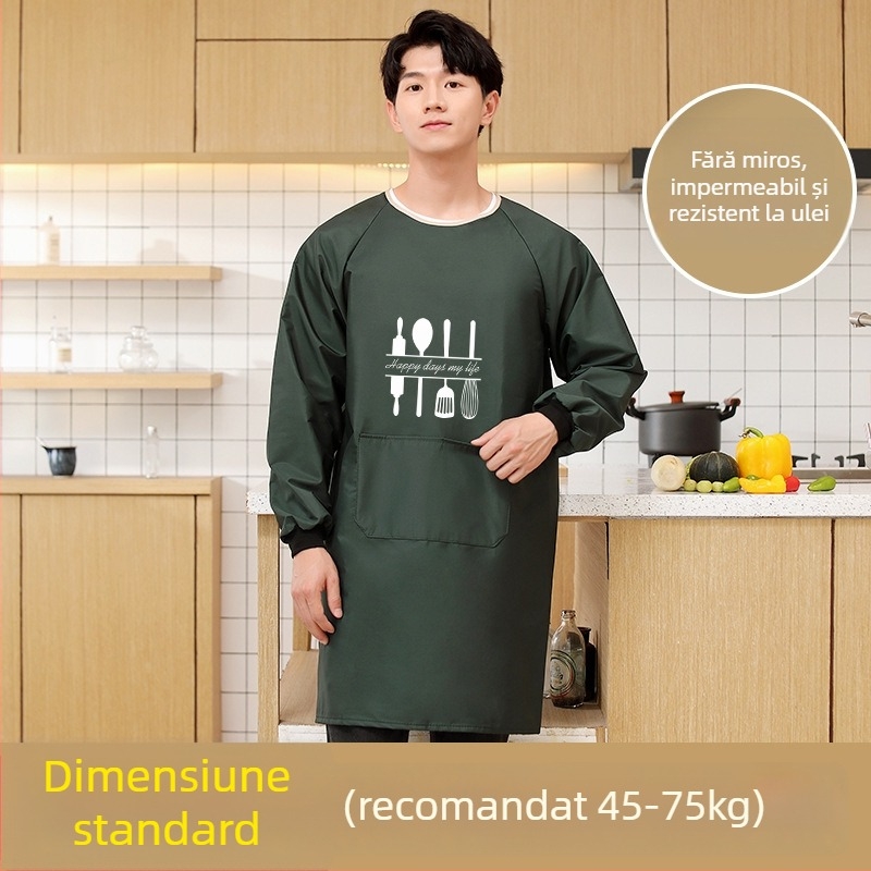 Șorț cu mâneci lungi pentru bărbați, PVC, impermeabil și rezistent la ulei, model geometric abstract, stil japonez