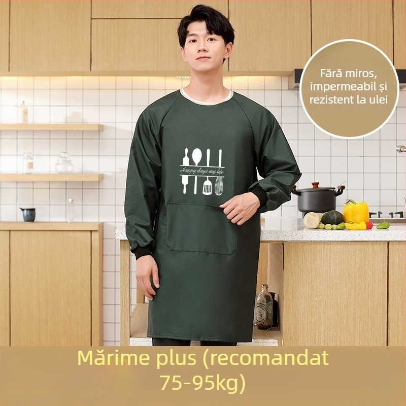 Șorț cu mâneci lungi pentru bărbați, PVC, impermeabil și rezistent la ulei, model geometric abstract, stil japonez