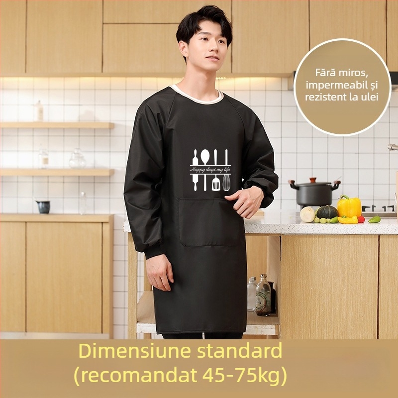 Șorț cu mâneci lungi pentru bărbați, PVC, impermeabil și rezistent la ulei, model geometric abstract, stil japonez