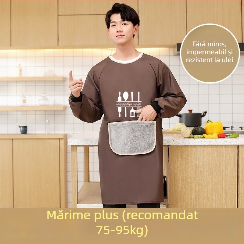 Șorț cu mâneci lungi pentru bărbați, PVC, impermeabil și rezistent la ulei, model geometric abstract, stil japonez