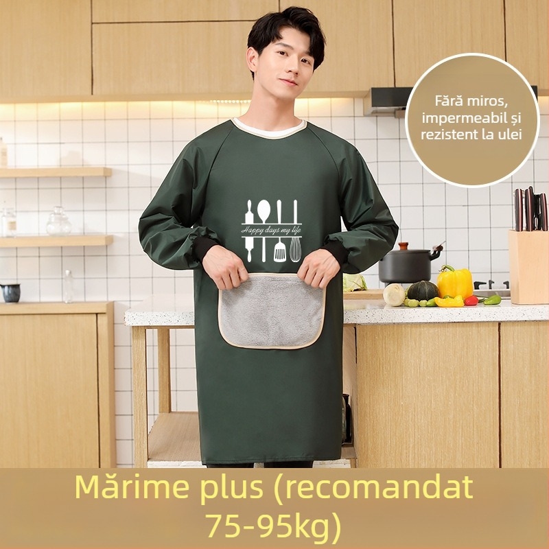 Șorț cu mâneci lungi pentru bărbați, PVC, impermeabil și rezistent la ulei, model geometric abstract, stil japonez