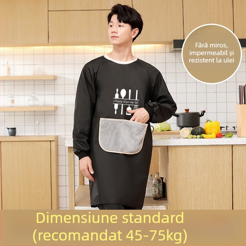 Șorț cu mâneci lungi pentru bărbați, PVC, impermeabil și rezistent la ulei, model geometric abstract, stil japonez