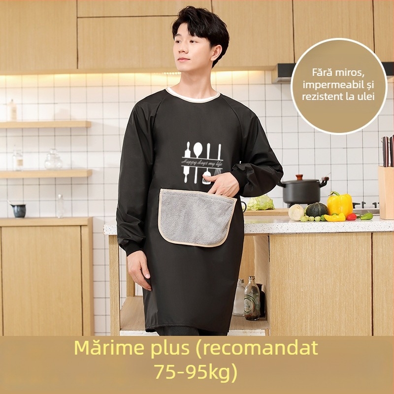 Șorț cu mâneci lungi pentru bărbați, PVC, impermeabil și rezistent la ulei, model geometric abstract, stil japonez